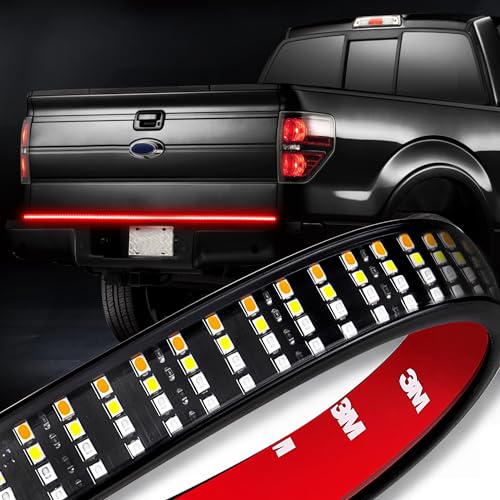 LED Tailgate Light Bar, Niking Auto 60 Inch Quad Row Truck Bed Light Strip Waterproof 5 Function Red Brake, White Backup Reverse, Amber Turn Signal Strobe Light for Pickup SUV Van Dodge Ram Chevy