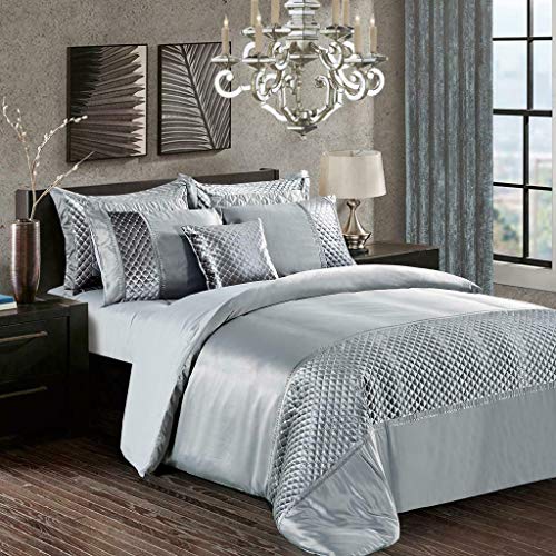 Householdfurnishing 3 Pcs Duvet Cover with Pillowcases Glittery Shiny Velvet Bedding Set (Atln DS Silver, King)