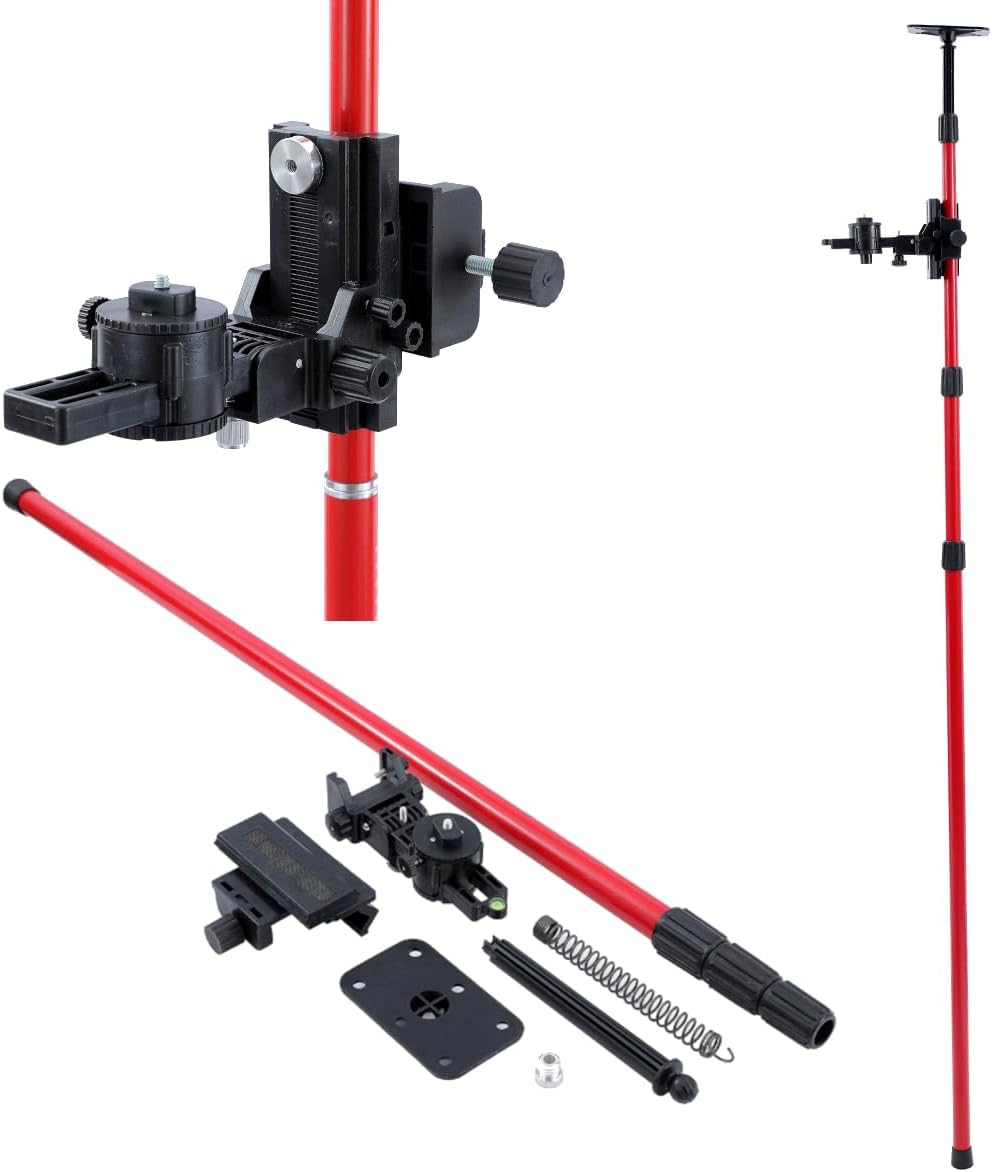 TOPWAY Laser Level Telescopic Pole 115-350 cm High Carbon Steel Extendable Floor to Ceiling Laser Rod with Holder and Nylon Bag, for Rotary Cross Line Lasers Fast and Flexible Positioning