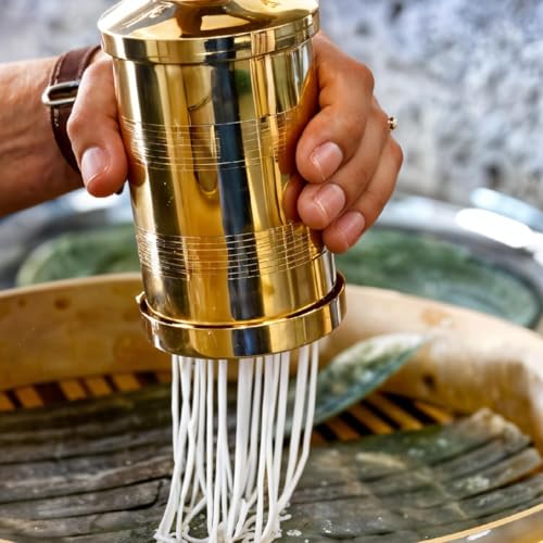 Image of Thangam Pure Brass 1000 gm Sev Sancha Machine with Free 8 Different Jali for Making Different Types of Sevaiya, Sev, Gathiya Murukku, Chakli, Bhujia Etc, Vegetable Cutting Board, Measuring Spoons