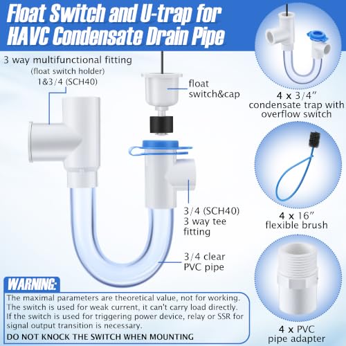 Image of Feekoon 4 Pack 3 /4 inch Condensate Trap with Built in Overflow Switch, White