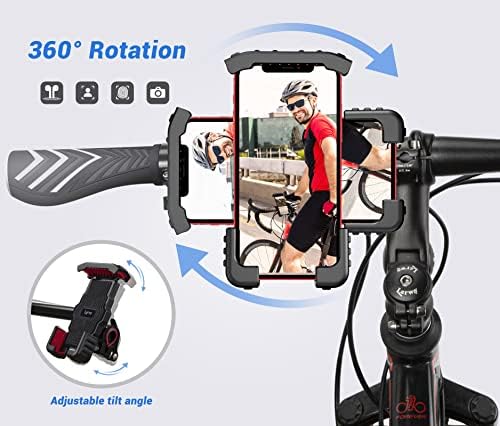 LERWAY Motorcycle Phone Mount, Adjustable Handlebar Clip with Lock, Fits 4.7-6.8 Inch Phones, Black Red 3