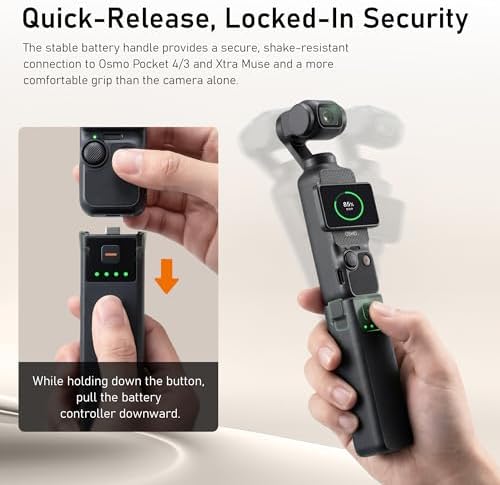 CYNOVA Osmo Pocket 4 Battery Handle for DJI Osmo Pocket 4 Accessories, Pocket 4 Battery Grips Compatible with DJI Pocket 3/Xtra Muse, 5000mAh 22.5W Fast Charging Power and Reserved 1/4”Thread - 3