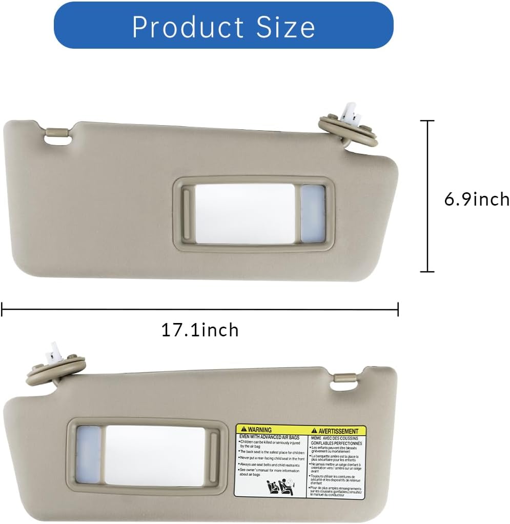 INTGET 2PCS Beige Sun Visors with Light for Toyota Tacoma Accessories 2005-2015 Car Sun Visor Replacement with Mirror with Light (Beige, 2PCS)