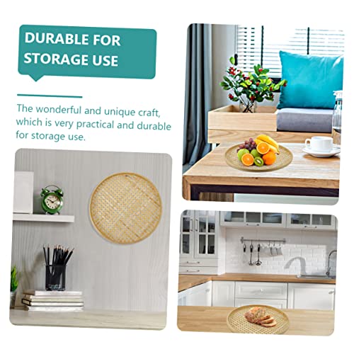 Showeroro 58EU2PP361D09QWD 3Pcs Bamboo Sieve Round Baskets Woven Storage Baskets Woven Tray Fruit Rattan Tray Woven Fruit Basket Natural Basket Bamboo Colander Basket Bamboo Weaving Sieve Vegetable Food thumb #1