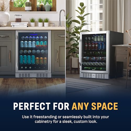 Image of NewAir Beverage Refrigerator with Glass Door | 177 Can Mini Fridge for Bedroom, Dorm, Office, or Gaming Setup | Soda, Beer, and Wine Cooler | Stainless Steel