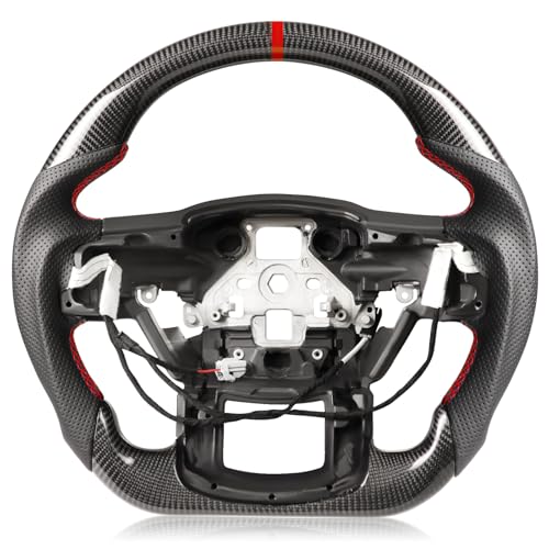 TESFEEL Heated Steering Wheel for F150 Raptor 2017-2020 Carbon Fiber Steering Wheel with Heated D-shaped Flat-bottom Preforated Leather Grip Hand-Stitched Compatible with Raptor with Paddle Shifters