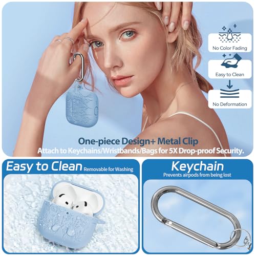 Image of for Airpods 4 Case, Ekoonpft Flower Engraved Cases for Apple AirPods 4th Generation 2024, Soft Silicone Cover for Women Girly with 3-in-1 Cleaner Kit, Keychain, Military Grade Protection