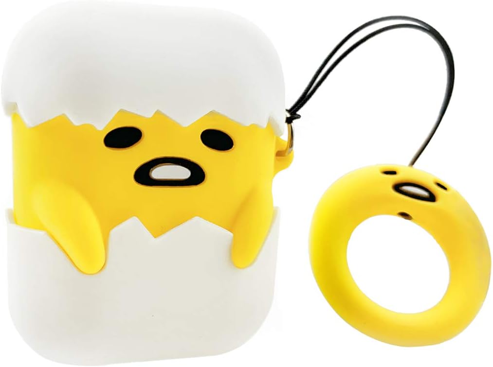 MOLOVA Case for Airpods 1&2 Case,Silicone 3D Cute Funny Animal Food Cool Cartoon Character Skin Kawaii Airpods Fashion Chic Cover Shock Proof with Ring Rope Keychain for Kids Girls Teens (Lazy Egg)
