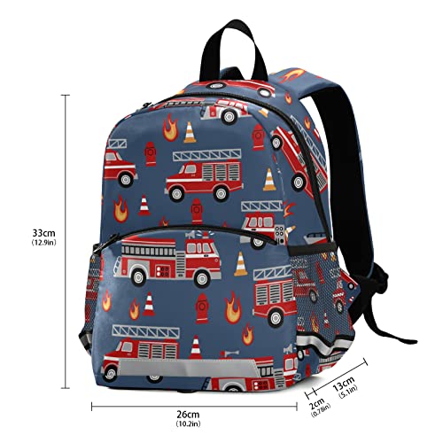 Fisyme Fire Trucks Blue Backpack Schoolbag Kids Daypack Toddler Travel School Bag Small Mini Backpacks for Kindergarten Preschool Nursery Children Boys Girls with Chest Strap2