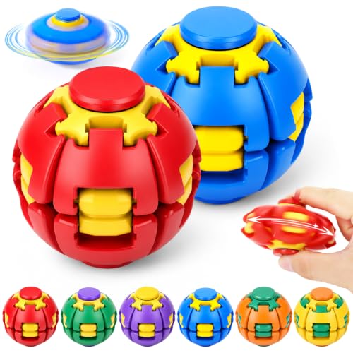 Press to Spin Fidget Spinner HelixCore Rotating Stress Ball 2 Pack, Sensory Fidget Toys for Adults Teens Boy Girl Gifts Anxiety Stress Relief Fidgets Office Desk Toy for Autism ADHD Fidget Ball