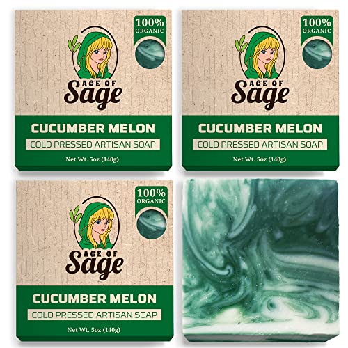 Age of Sage Natural Bar Soap for Men – Vegan Bath Soap Bars Gift Set – Handmade Cold Process Artisan Soap with Essential Oil, All Moisturizing Wash Soaps, Fragrant Cucumber Melon Scent (4 Pack)