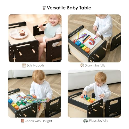 Image of Montessori Weaning Table and Chair Set, Adjustable Toddler Table, Black