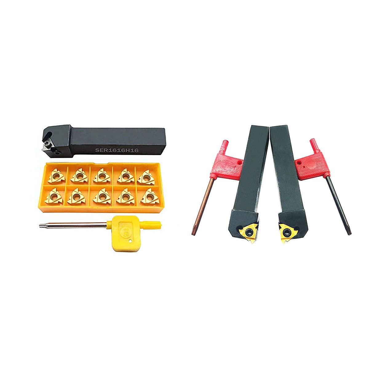 CNC Lathe Carbide Indexable Threading Turning Tool Holder SER1616H16 SEL1616H16 with Indexable Threading Turning Insert 12PCS 16ER/IR AG60