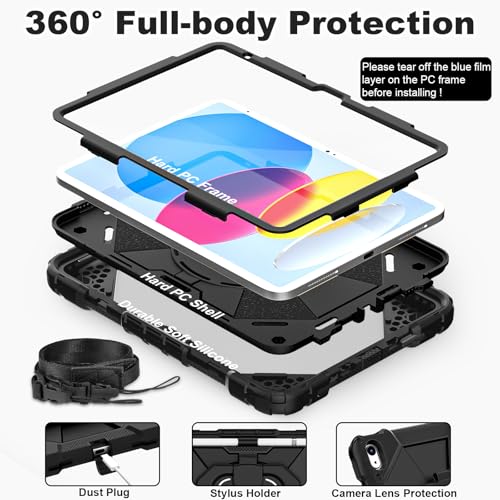 Image of WESOROL Case for iPad (A16) 11th Generation 11 Inch (2025),iPad 10th Generation 10.9 Inch (2022),Full-Body Drop Protection i Pad Case 10th Gen with Rotating Stand Screen Protector,Black