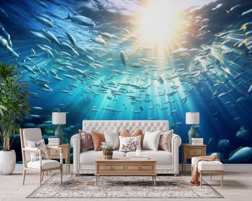 Peel and Stick Underwater Fish Wall Mural Removable Vinyl Wallpaper