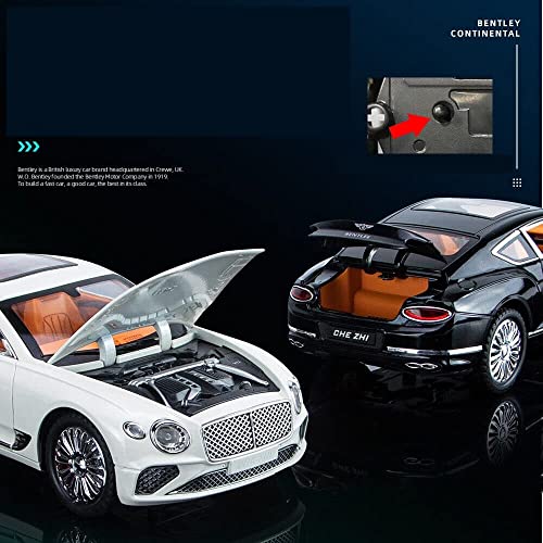 Image of Compatible for 1 /24 Bentley Continental GT Model Car Alloy Diecast Toy Car Collectible Pull Back Toy Vehicles with Sound and Light Door Can Be Opened for Girls Boys Gift-White