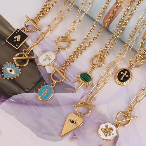 Collier à bascule à chaîne épaisse en émail et œil géométrique - 2
