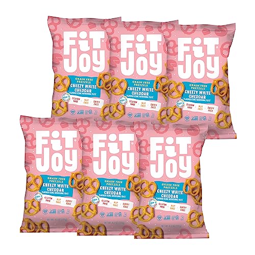 Image of FitJoy White Cheddar Pretzels (Pack of 6, 4.5 Oz) - Dairy, Nut & Gluten Free Snacks - Grain Free Cassava Root & Chickpea Flour Vegan Pretzel Twists - Classic Snack Pretzels for Moms and More