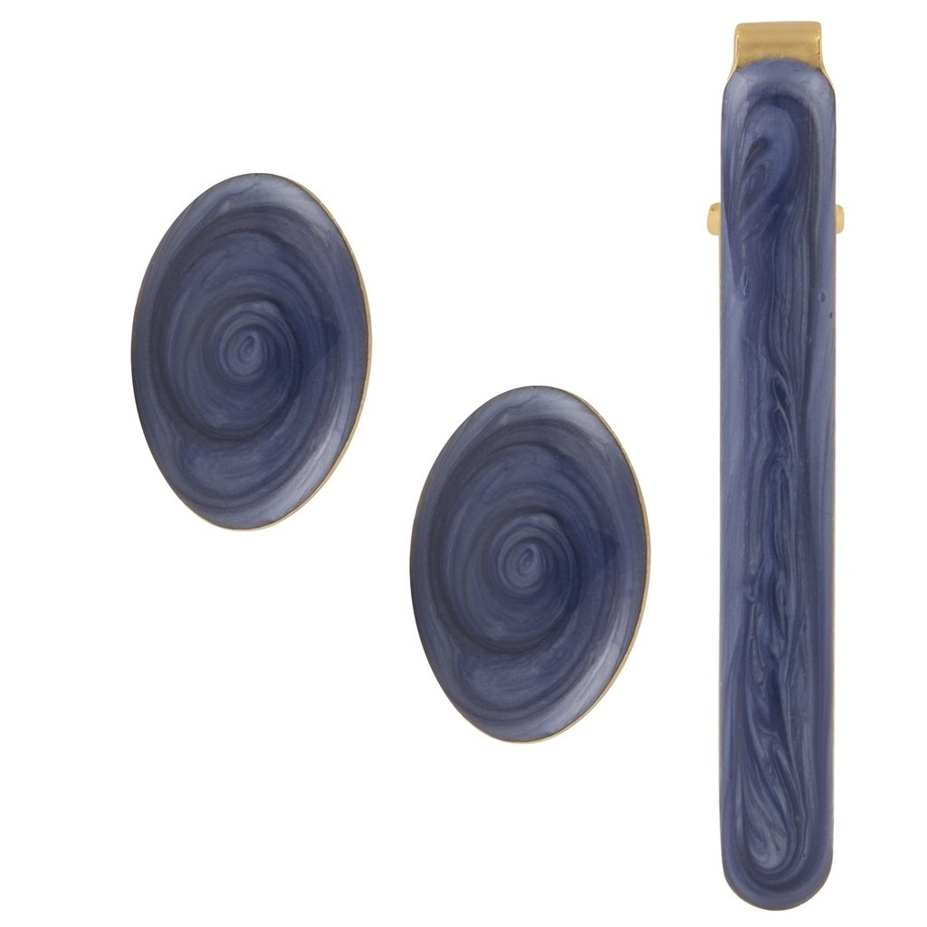 tripin Cufflinks and TIE PIN Set for Men Golden Gold Blue for Office Corporate Party French Cuff Shirts Shirt Suit Blazer in A Gift Box TMNXHOBLUE762-picture-2