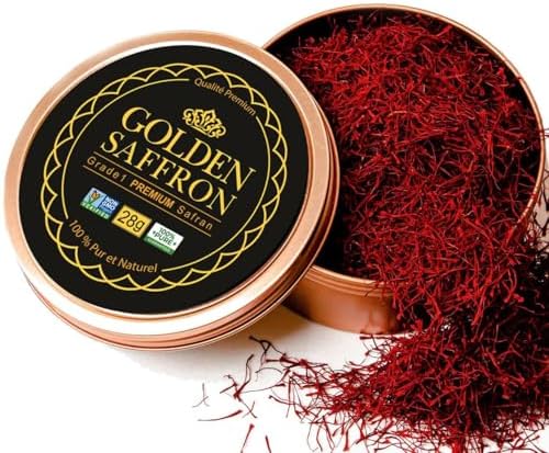 Golden Saffron, Finest Pure Premium All Red Saffron Threads, Grade A+ Super Negin, Non-GMO Verified. For Tea, Paella, Rice, Desserts, Golden Milk and Risotto (28.0 Grams)