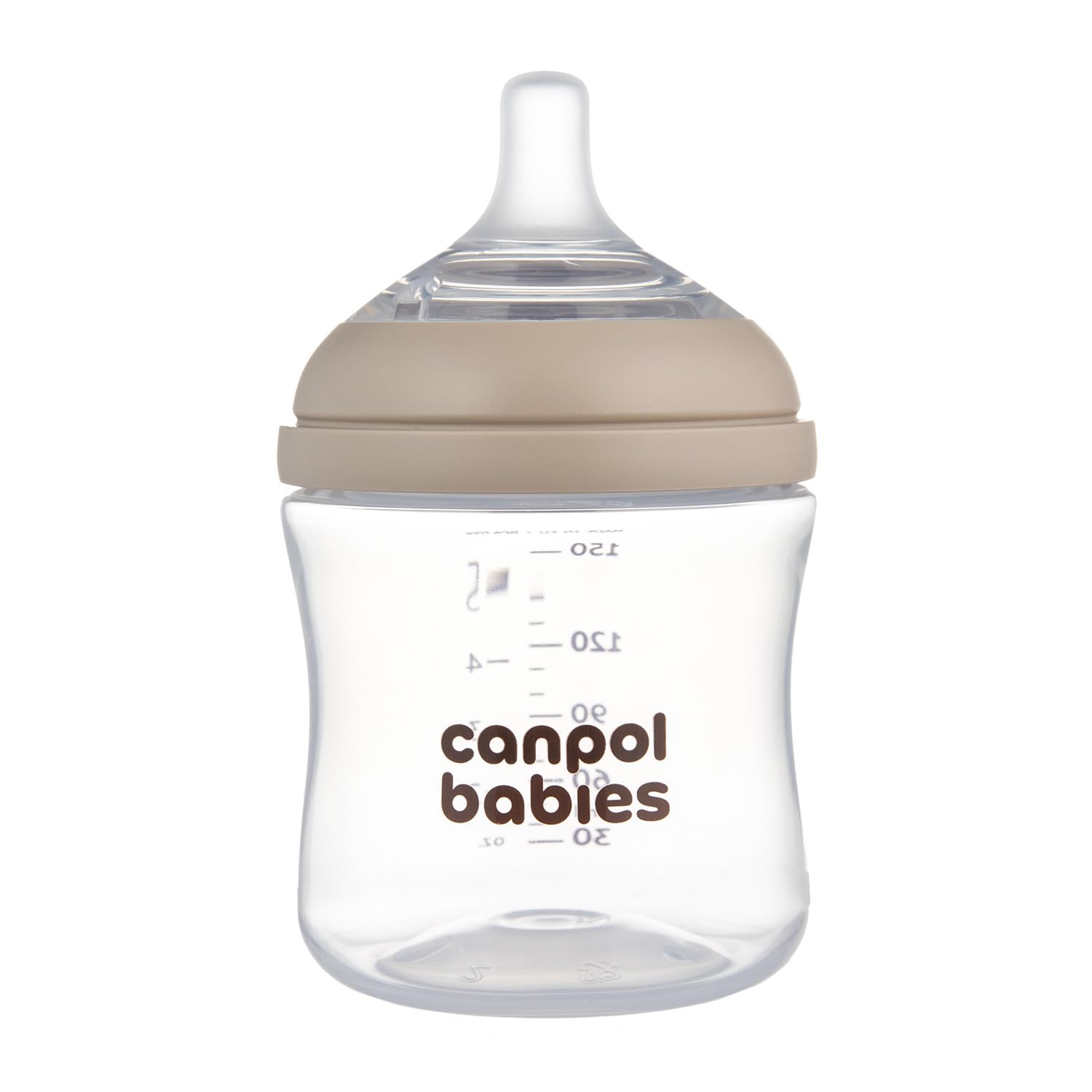 Canpol babies Butelka Natural Shape ze smoczkiem dwustrefowym, Niekapiący smoczek, Czytelna skala (150 ml mini)
