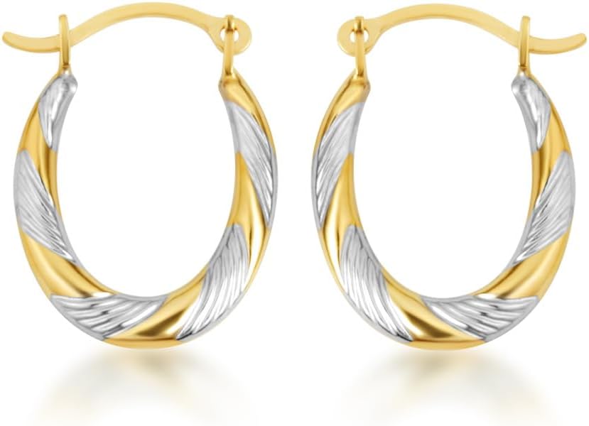 14K Two Tone Gold Diamond Cut Huggie Earrings