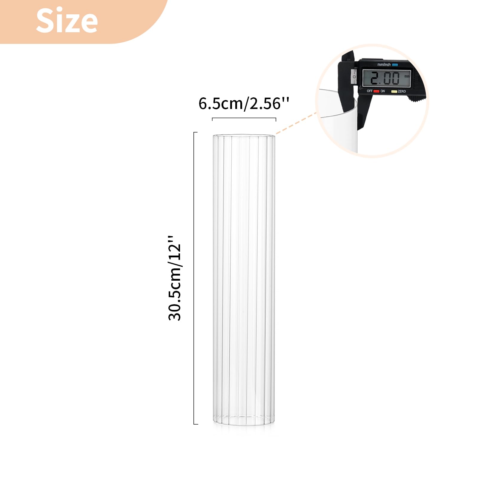 NUPTIO Portacandele a Uragano Matrimonio: 30cm x 6,5cm Paralume in Vetro A Coste per Candelieri - 6 Coperchi Decorativi per Candele A Cilindro Senza Fondo per Centrotavola All'aperto