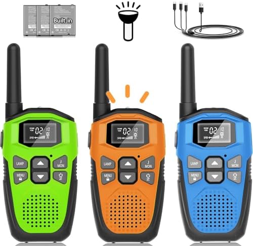 Walkie Talkies Long Range for Kids Adults 3 Pack, DURLK Rechargeable Walky Talky 2 Way Radios 22 Channels with 1200mAh Li-ion Battery,LED Flashlight,Type-C Cable for Outdoor Camping Hiking Trip