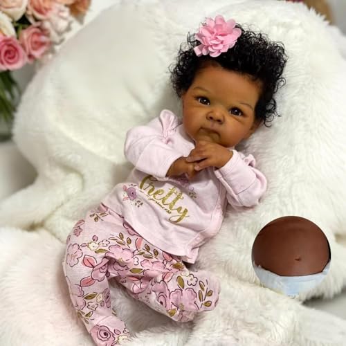 Anano Black Reborn Baby Dolls Silicone Full Body, 18 in Realistic Baby Doll Lifelike, African American Babys Girl,Full Silicone Babys Doll Newborn, Black Reborn Dolls Washable