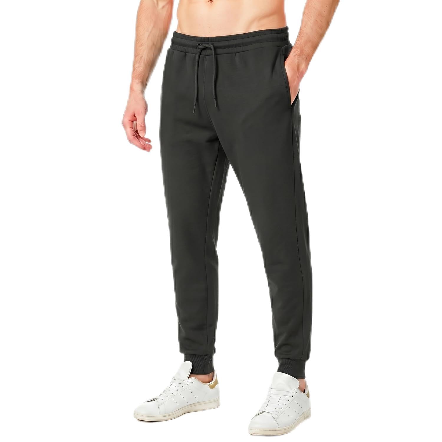 RIPT Men’s Fleece Joggers with Drawstring Waist Cuffed Tracksuit Bottoms with Pockets Soft Touch Sweatpants for Gym & Loungewear (Charcoal, L)