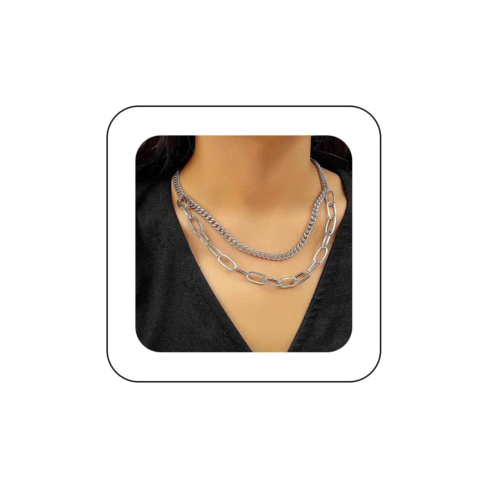 CYWQ Collana A Catena Grossa Multistrato Con Ciondolo A Sfera – Gioiello Punk Hip Hop Per Donne E Ragazze, In Acciaio Inossidabile Placcato Oro 14K, Ipoallergenico