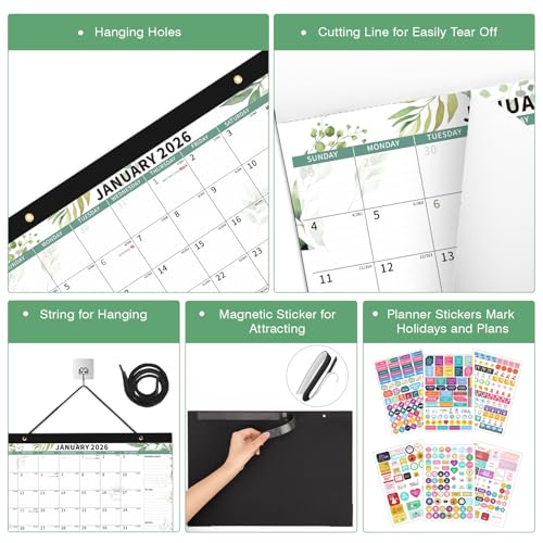Image of Ospelelf Desk Calendar 2026-2027, Magnetic Fridge Wall Calendar, 18 Month Monthly Large 17 inch X 12 inch Calendar Planner with Plastic Cover, January 2026 - June 2027 Green Plant