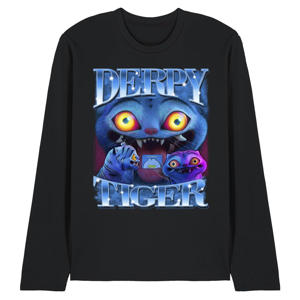 K-Pop Demon Hunters - Derpy Tiger Bootleg Unisex Long Sleeve T Shirt, Black, XX-Large