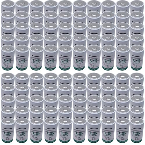 LINHUPAK (100-Pack) 17000mAh LS33600 D Size 3.6V Battery Replacement for LS33600 Lithium Thionyl Chloride Battery Non-Rechargeable