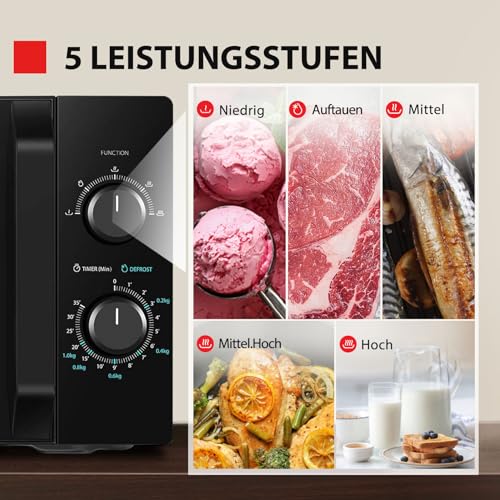 Toshiba MW2-MM20PF(BK) Freistehend Mikrowelle/Solo-Mikrowelle / 20L / 800W / 5 Leistungsstufen mit praktischer Auftaufunktion/LED-Beleuchtung im Innenraum/Schwarz – Bild 3