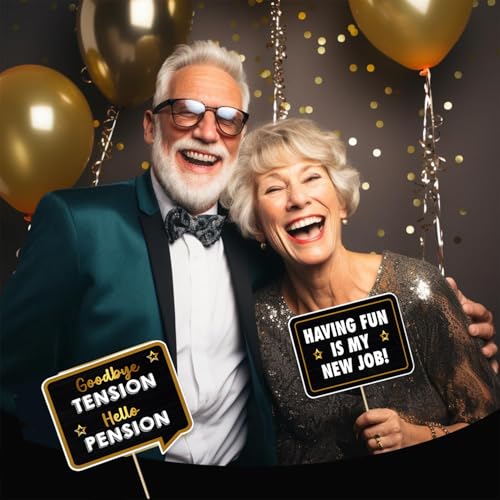Image of Rozi Decoration Retirement Party Photo Booth Props | 20-Piece Multicolored Cardstock Cutouts with Wooden Sticks | Happy Retirement Decorations for Mom, Dad, Teachers