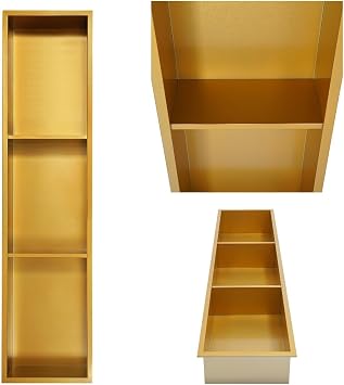Stainless Steel Shower Niche 8 x 36 No Tile Needed Wall Niche 3-Tier Niche for Shower Wall Recessed Niche Shower for Bathroom Storage (Gold, 8 x 36)