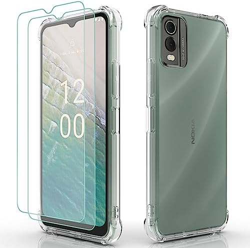 YZKJSZ Cover per Nokia C32 + Pellicola Protettiva in Vetro Temperato,Trasparente + Nero Morbido Silicone Custodia Protettivo TPU Case Custodie per Nokia C32 (6.5