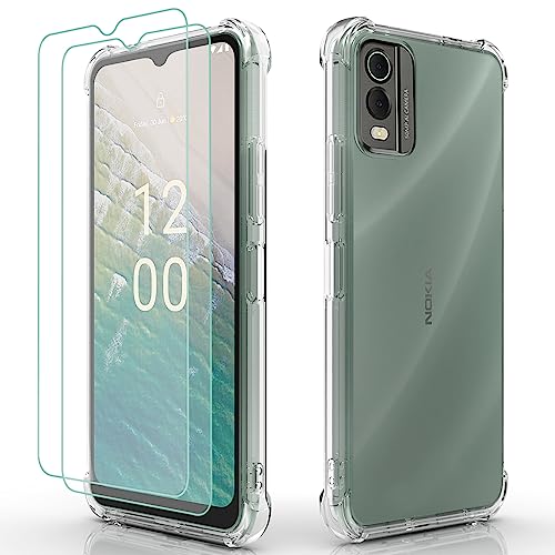 Osophter for Nokia C32 4G Case: Clear With 2pcs Screen Protector Transparent Reinforced Corners TPU Shock-Absorption Flexible Cell Phone Cover for Nokia C32 4G(clear)