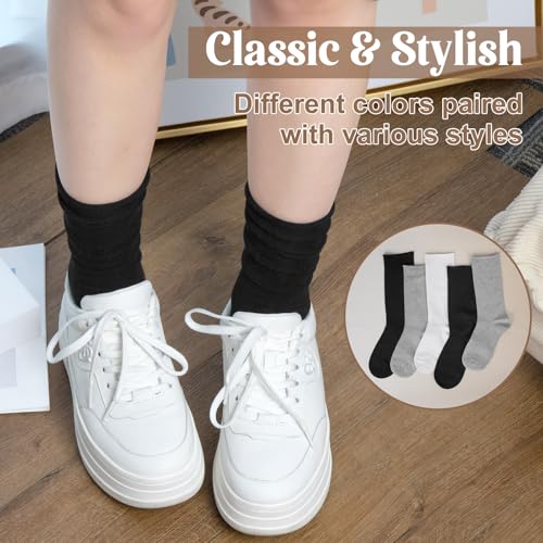 Image of Chalier 5 Pairs Slouchy Socks for Women, Soft Cotton Crew Socks | Breathable Blend, Elastic Cuff, Cute Roll Top, Calf Scrunch Tube, Easy Pull On, Flexible Stretch Motion, Casual Daily Wear