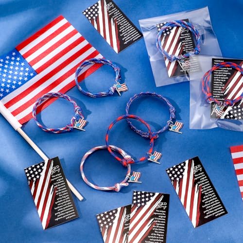 Liliful Veterans Day Gifts Bulk Patriotic Bracelets American Flag Bracelets Adjustable USA Independence 4th of July Gifts with Inspirational Card for Women Men Party Favors Celebration - Image 6