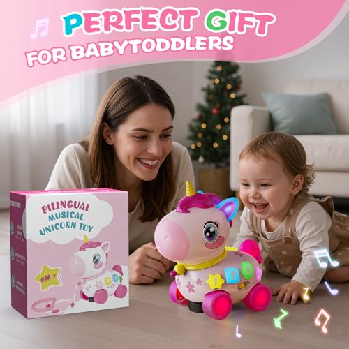 KAISASA Unicorn Toys for 1 Year Old Girl Gifts, Musical Educational Baby Toy 6-12-18 Month, 1st Birthday Gift for 1 Year Old Girl Toys, Bilingual Learning Present for 7 8 9 10 12 Month by KAISASA - Used condition - Image 7