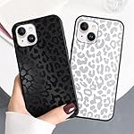 2 Pack Cute Cheetah Print for Apple iPhone 13/14 6.1" Phone Case,Luxury Leopard Pattern Design Cases Soft Silicone Slim TPU Shockproof Protective Bumper Cover for Women Girls-Black & White - Image 2