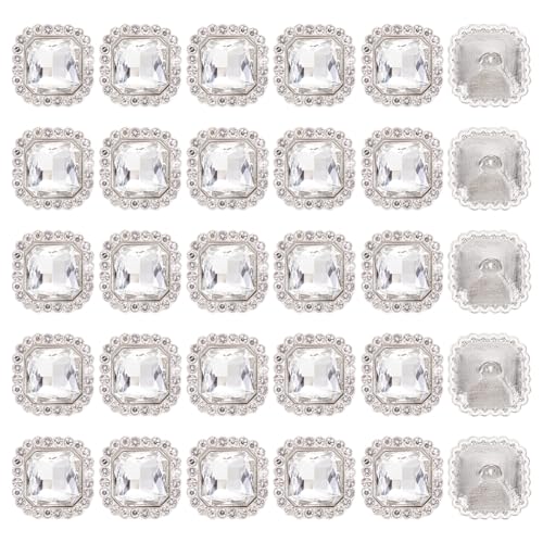 MAYJOYDIY 30 Pcs Square Rhinestone Crystal Buttons