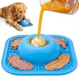 PetsHome Slow Feeder Dog Bowls & Lick Mat for Liquid and Thick Treat, Anti-Slip Dog Lick Bowl with Interactive Rolling Ball, 5/6 Cup Pup Licking Toy for Large Medium Small Dogs and Cats Blue