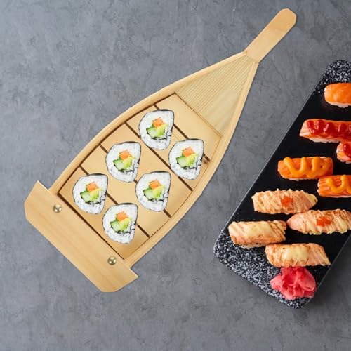 Plateau pour servir sushi en bois contre les présentations de table banales