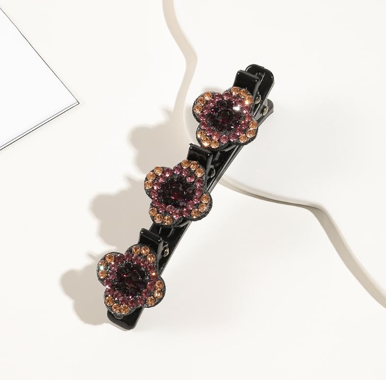 2Pcs Sparkling Crystal Stone Braided Hair Clips,Rhinestone Hair Clip for Short and Long Hair, Short Duckbill Hair Clips for Thick and Fine Hair for Women and Girls (WineRed) - Image 9