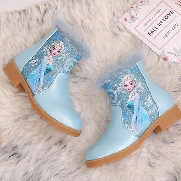 Girls Winter Ankle Boots with Frosty Princess Design, Light Blue4