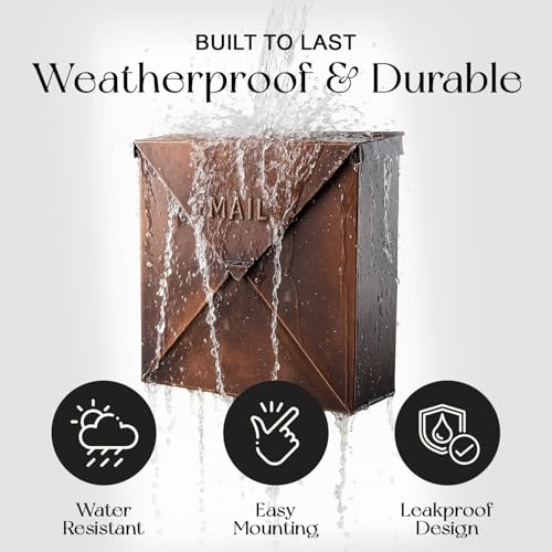 Image of NACH Mailboxes for Outside Wall Mount, 12 x 12 x 4.8 inch Antique Copper Mail Boxes for House Outside, Waterproof Mailboxes for Outside - Chicago Style Mail Box